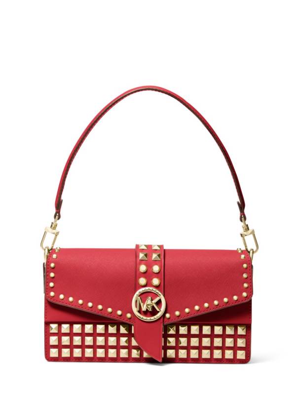 Damske Taška Cez Rameno Michael Kors Greenwich Medium Saffiano Leather Červené - Kabelky Michael Kors Akcia | CREQO-2807